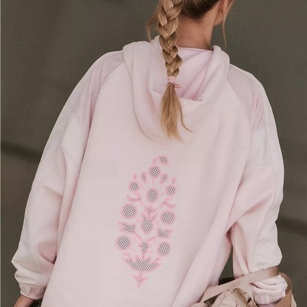 Free people movement racing stripes pink hoodie xl nwot